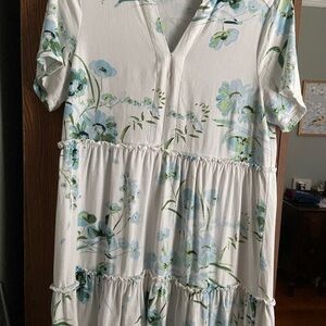 Fever White and Blue Floral Midi Dress